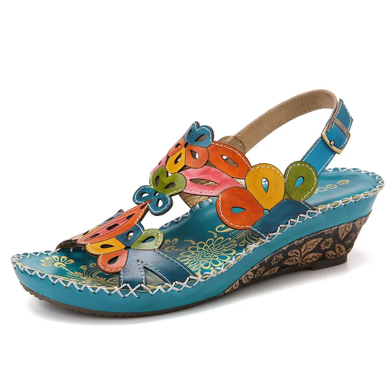 

Women's Plus Size Summer Sandals, Women's Mid-heel Wedges, Retro Faux Leather Shoes, Ethnic Style Sandals for Women