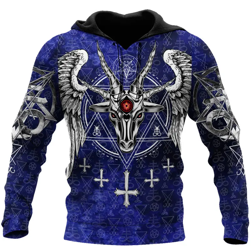 

New Fashion Harajuku Hoodie Satanic Devil Tattoo Blue3D Full Print Autumn Zip Hoodie Unisex Casual Streetwear Sweatshirt