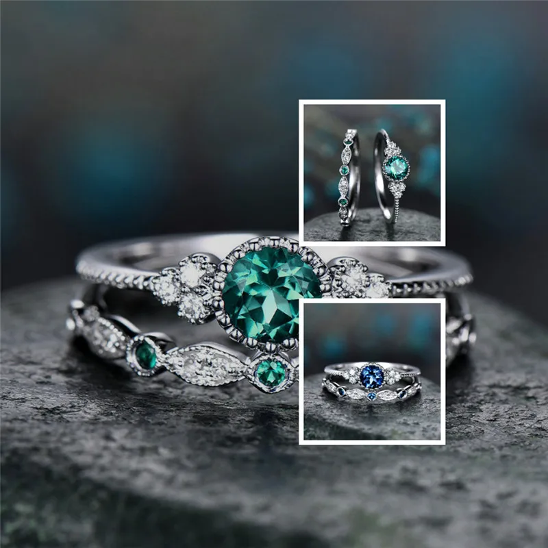 2pcs/set Zircon Silver Plated Ring Simple Luxury Jewelry For Women Girls Fashion Wedding Party Gifts Size 6-10 | Украшения и