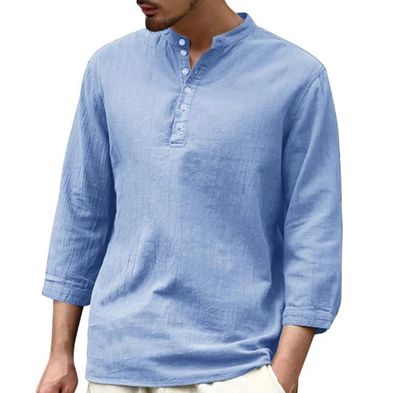 

Casual Thin Summer Mens Shirts Mid Sleeve Elegant Pullover Mens Shirts European Designer Brand Clothing Fashion Streetwear B639