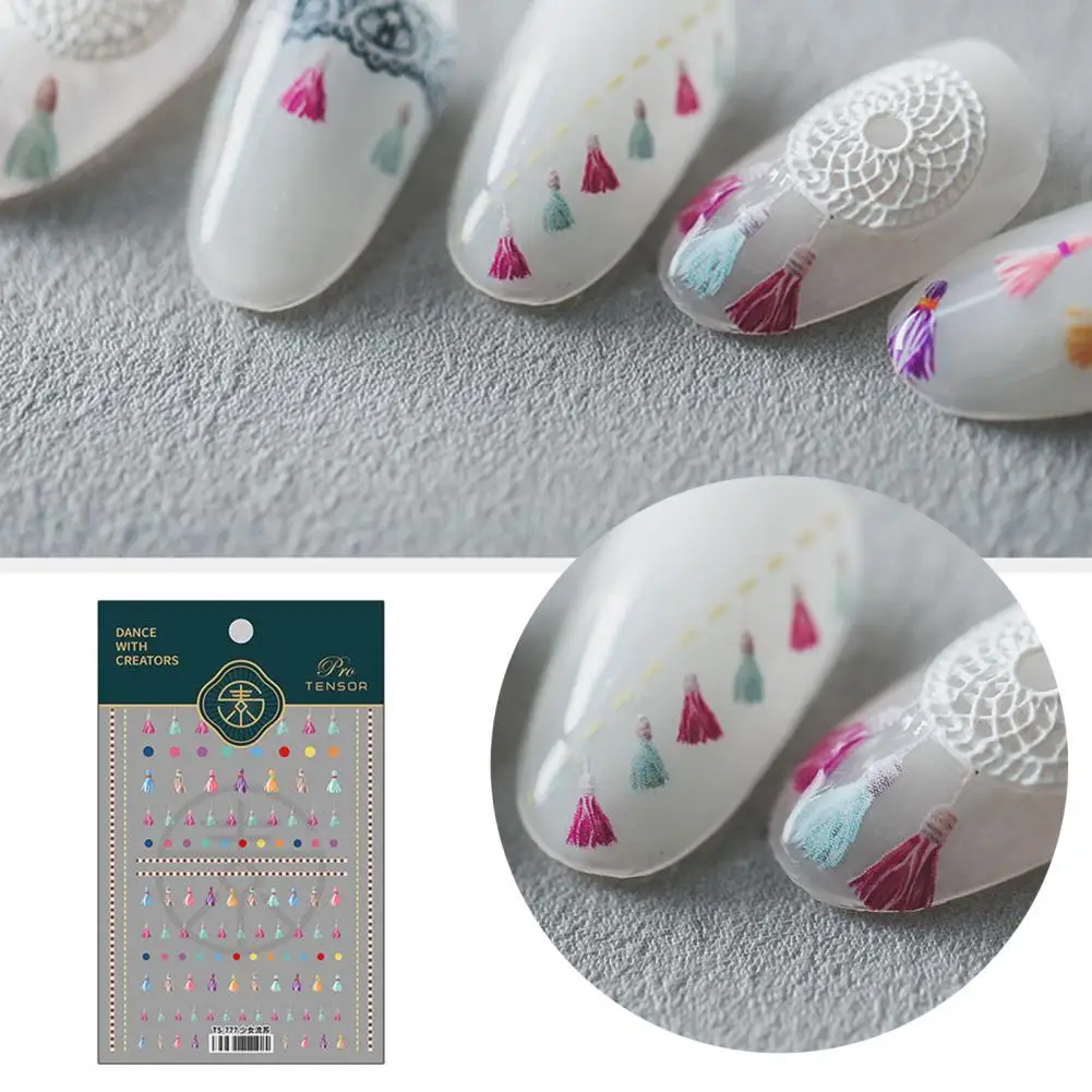 

Nail Stickers Tassel Pattern Self-Adhesive Vivid Images Cute Tassels Colored Dots Nail Art Decal for Manicure