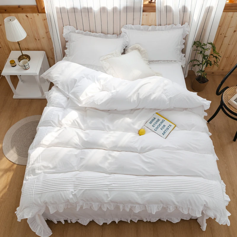 

Modern White Bedding Set Cotton Four Seasons Bedroom Bed Sheets And Pillowcases Comforter Bedding Sets Sabanas Home Textile DH50