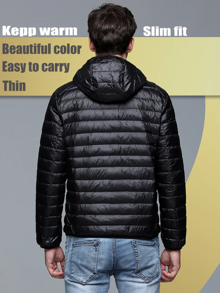 Super Lightweight and Easy to Carry Winter Warm Men's Hooded Down Jacket. Waterproof and Windproof Down Jacket