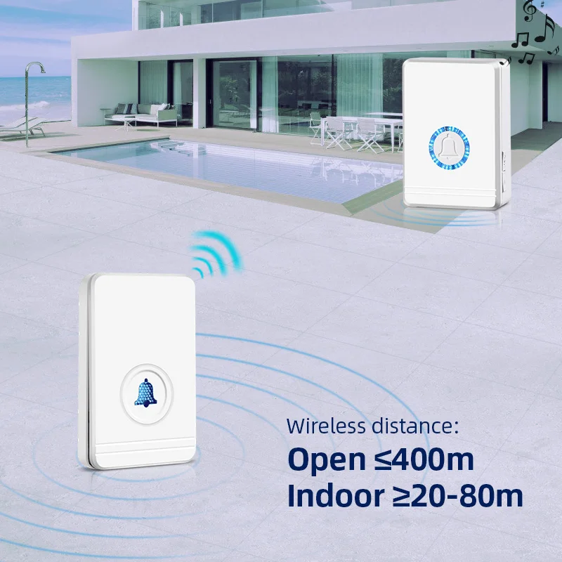 Водонепроницаемый беспроводной дверной звонок с вилкой Стандарта ЕС/США