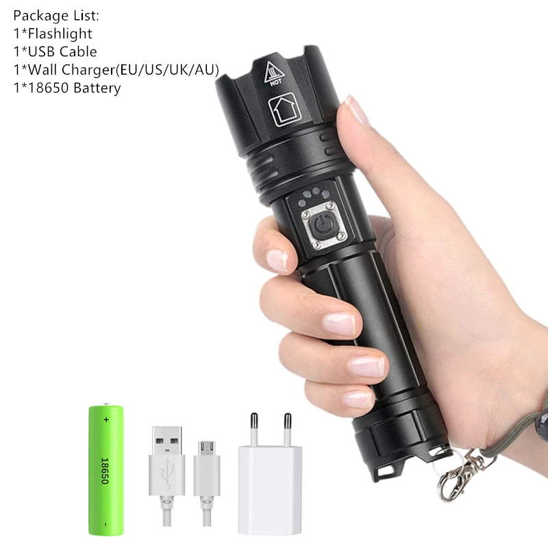 Package G XHP70.2 50 Вт светодиодный фонарик фонарь USB перезаряжаемые фонари Масштабируемые Тактический Защитный мощный фонарик для кемпинга охоты - Испускаемый цвет: Package G