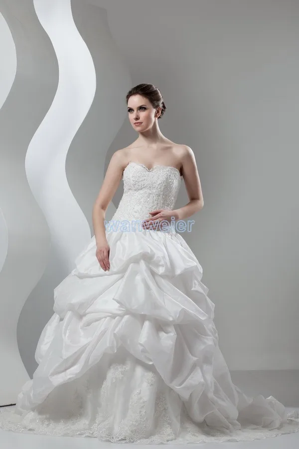 

free shipping 2016 new design hot seller custom size/color appliques taffeta lace up bridal ball gown white/ivory wedding dress