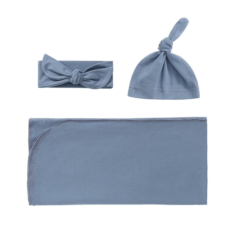 

N7ME Newborn Swaddling Wrap Headband Hat Set Infants Receiving Blanket Hair Band Cap