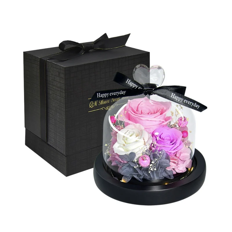 

Dried Flowers The Beauty And Beast Eternal Real Rose Home Decor With LED in Glass Dome Christmas Mother Valentine Day Gift