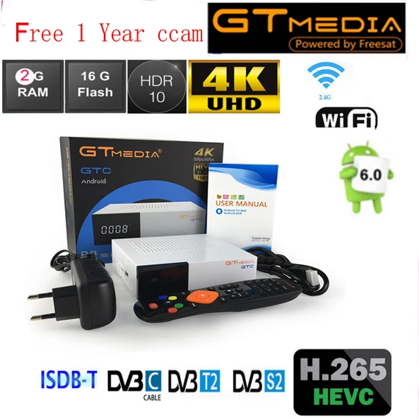 CCAM GTmedia GTC Android 6,0 tv BOX vs me cool k6 Combo DVB-S2 T2 кабель ISDBT 4k спутниковый ресивер 2G+ 16G Wifi Amlogic S905D - Цвет: CCAM