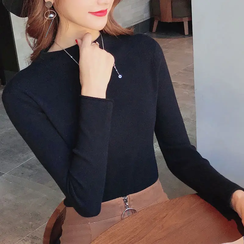 

Sweaters Women Solid O-neck Autumn Simple All-match Casual Pullovers Plus Size 3XL 9-colors Korean Style Chic Slim Sweater Daily
