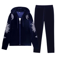 new women velvet tracksuits spring casual hooded jackettrousers 2 pieces gold velvet sportswear suit s 4xl
