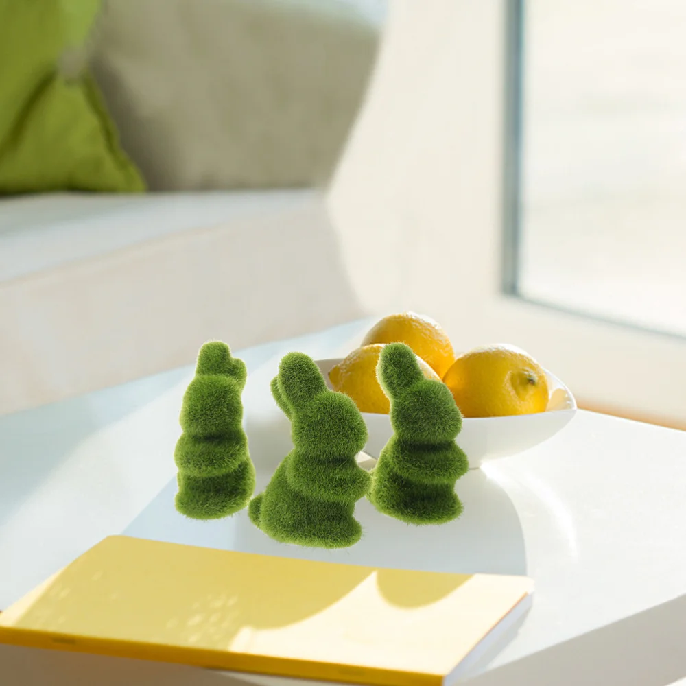 

12 Pcs Easter Moss Bunny Figurine Rabbit Statue Ornament Desktop Adornment