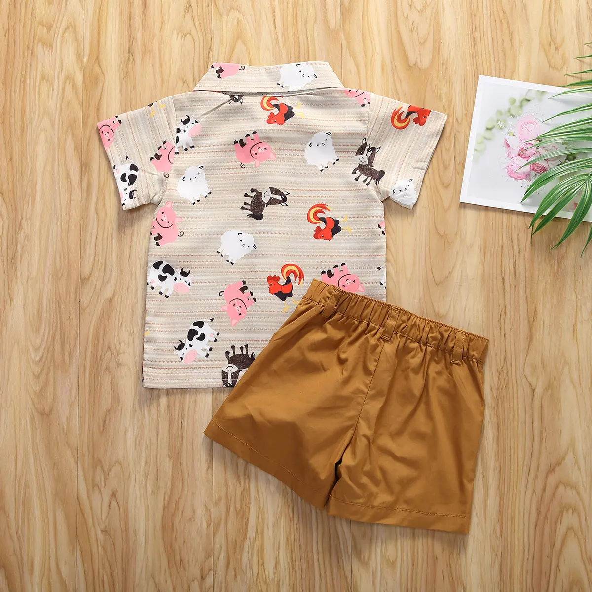 Summer Infant Baby Boys Clothes Sets Animal Print Gentleman Short Sleeve Shirts Tops+Solid Shorts 2pcs |