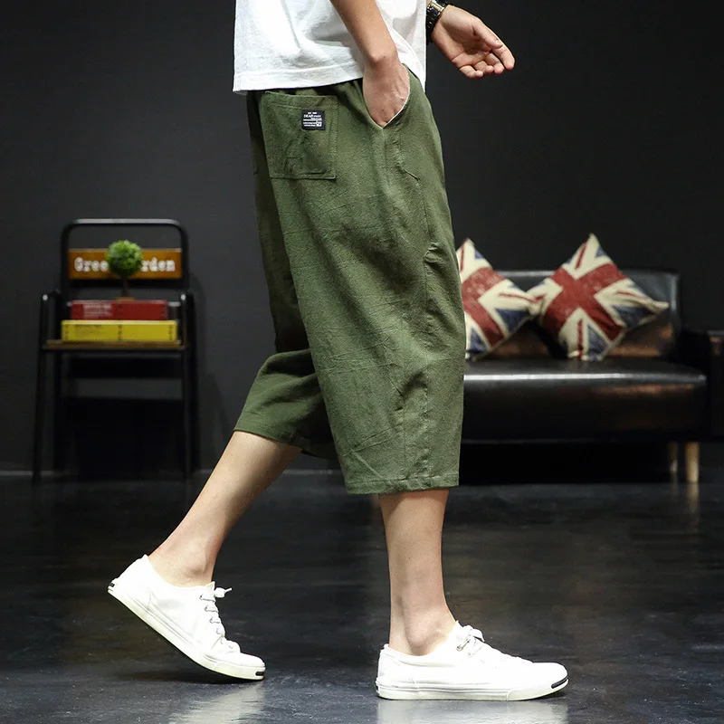 

Брюки мужские льняные, Свободные тренировочные штаны, прямые укороченные брюки, пляжные повседневные джоггеры, большие размеры, лето 2020