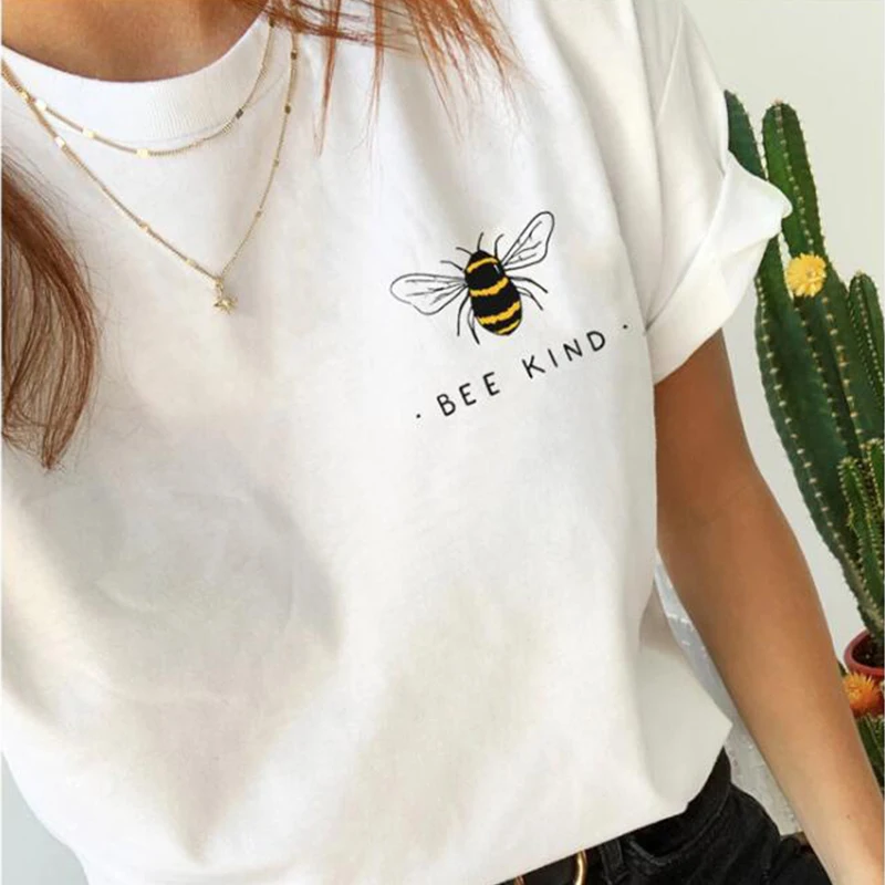 

Bee Kind Pocket Print Kawaii Graphic Tee Shirt Cotton T-shirt Women Causal Retro Tshirt Save The Bees Clothes Tops Dropshipping