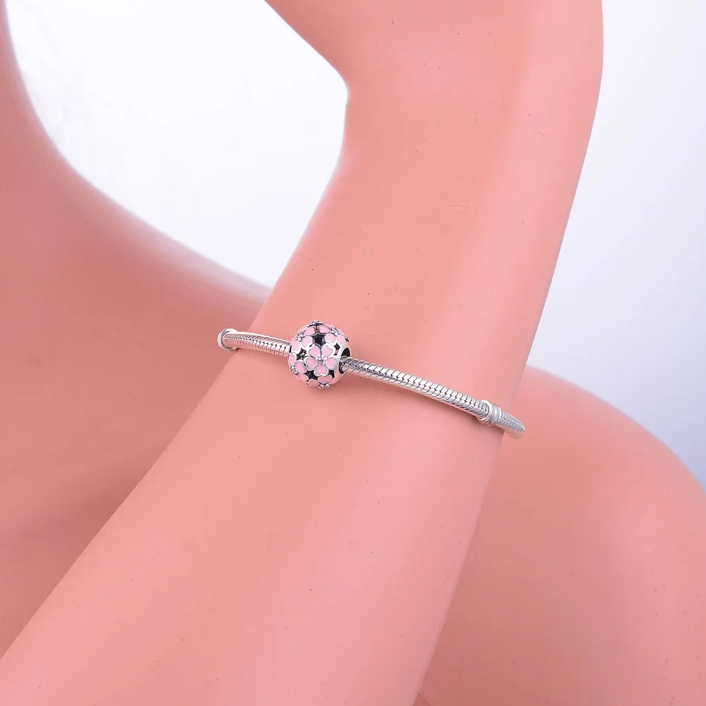 Розовый белый эмаль сердце лепестки цветок бусины подходят к оригинальному