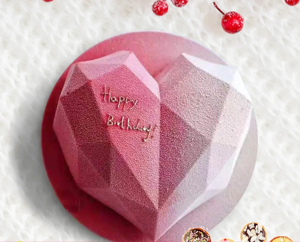 

1/8 Cavity 3D Diamond Love Heart Shape Mold Silicone Chocolate Cookie Muffin Baking Tool Sponge Mousse Dessert Cake Decorating