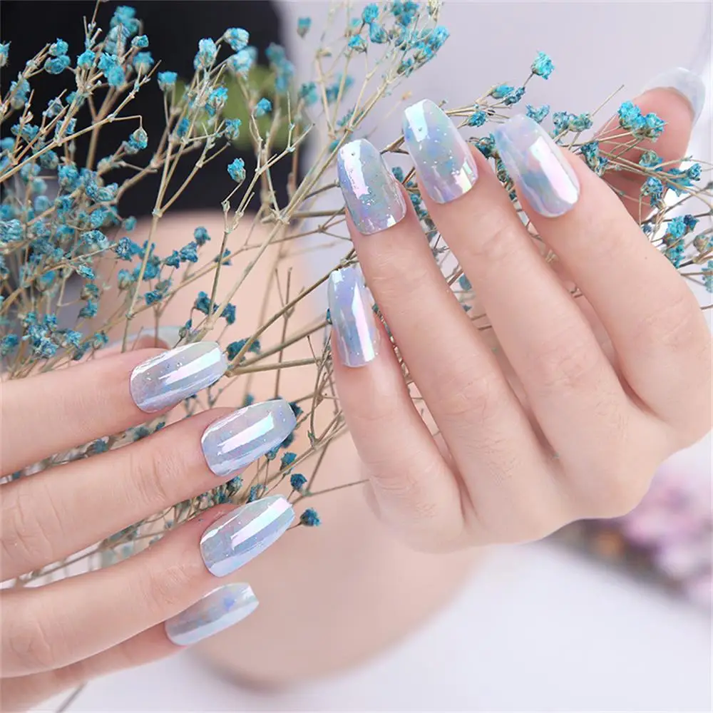 24 накладных ногтей стилетто в коробке, хромированные кончики ногтей, металлические ложные искусства, маникюр в зеркальном стиле.