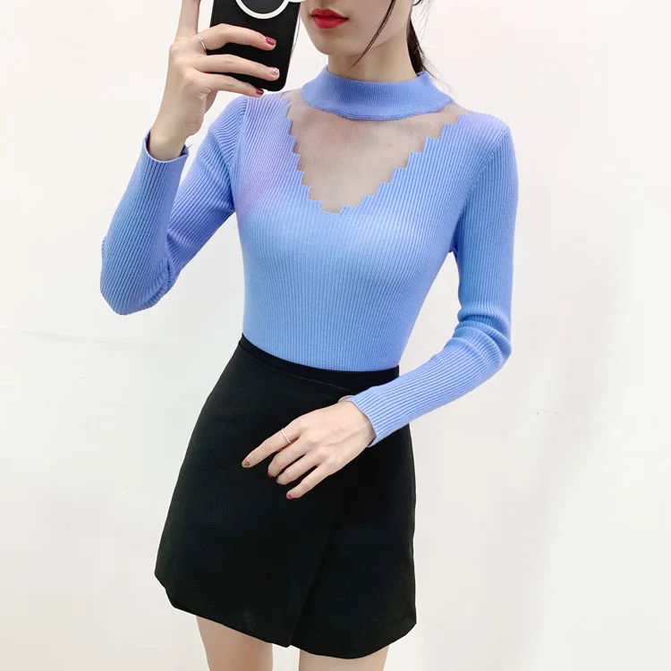 Женский свитер ажурная трикотажная одежда с высоким воротником осень/зима 2019