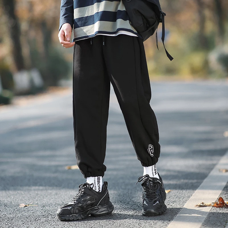 Мужские брюки из хлопка и полиэстера удобные повседневные тренировочные штаны в