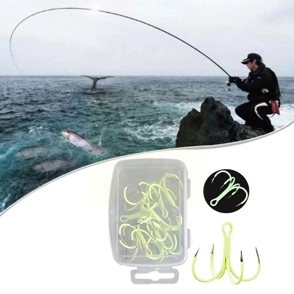 

Katyusha 10pcs Boxed Luminous Fishing Hook Luminous Quadruple Hook Fishing I2e5