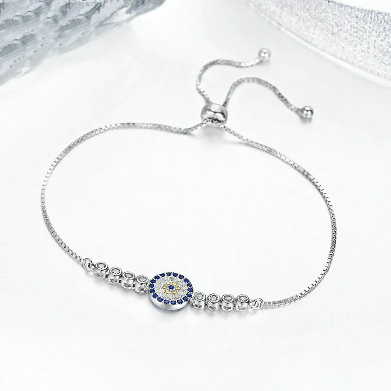 

BONLAVIE S925 Silver Female Bracelet Stretchable Blue Eyes Silver Bracelet Trendy Charm Bracelets Gift Jewerly