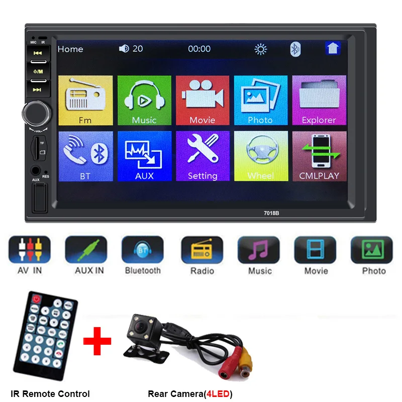 B-Player 4LED Camera Мультимедийная Автомобильная магнитола 2 Din Центральная мультимидия камера заднего вида 2Din 7 ''сенсорный экран Bluetooth музыкальный проигрыватель Авторадио - Цвет: B-Player 4LED Camera
