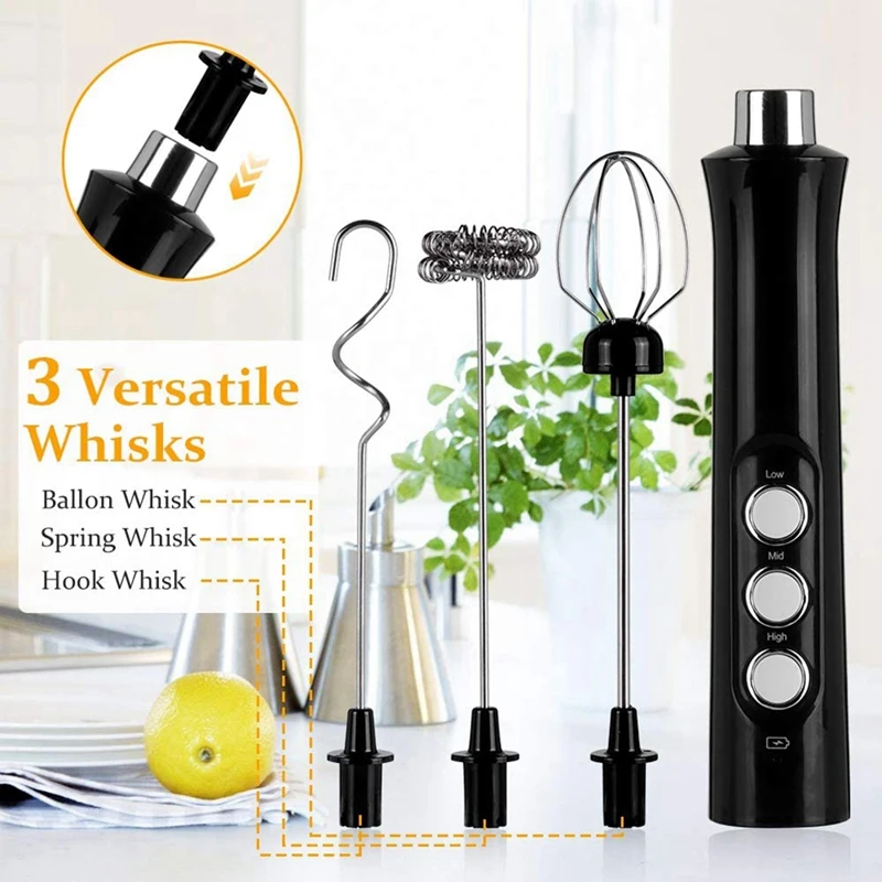 

USB Rechargeable Milk Frother Handheld Electric Foam Maker with Stainless Whisk 3 Speed Foam Maker, Milk Frother