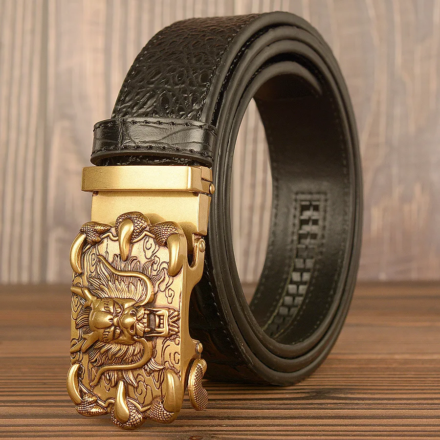 

Crocodile cowhide men's belt dragon automatic buckle men's belt
