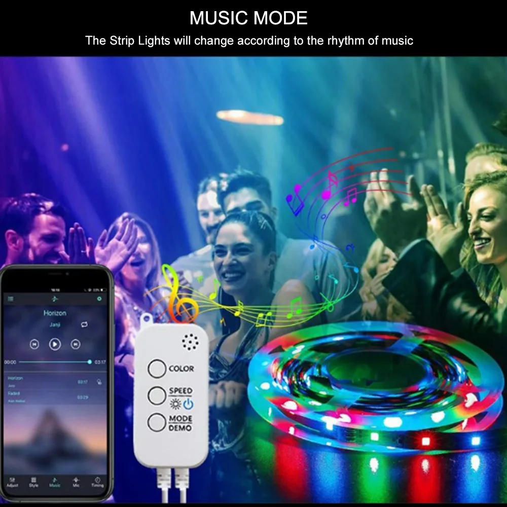

LED Strip Lights 65.6FT/20M LED RGB Light Strip Music Sync 5050 Color Changing BT Controller /24-Key Remote for Home Party