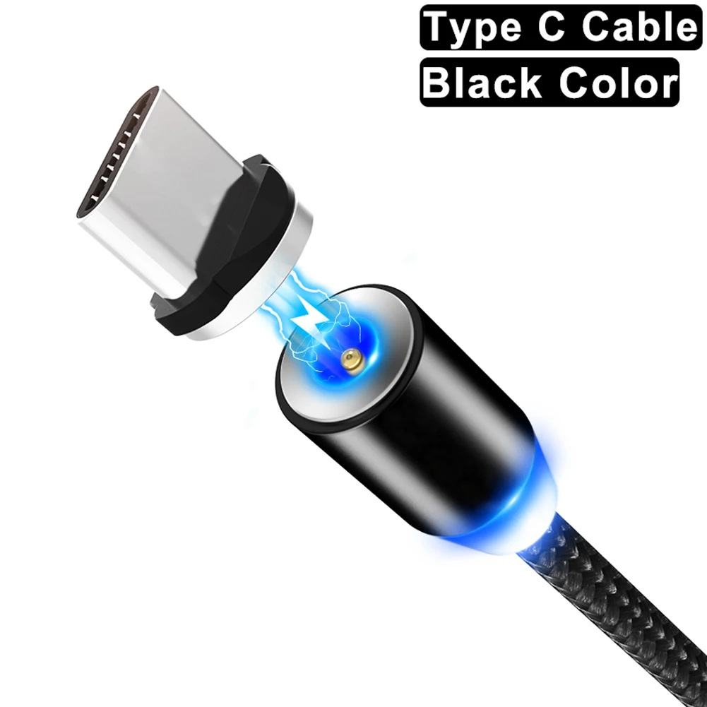 Black For Type C Jetjoy 360 ° Вращающийся Круглый Сильный магнитный светодиодный кабель Micro USB type C для быстрой зарядки нейлоновый Плетеный зарядный кабель для Android iPhone huawei - Цвет: Black For Type C