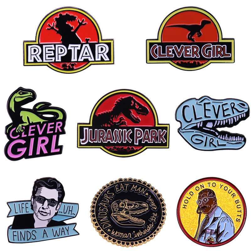 

Jurassic WORLD Classic Dinosaur T-Rex Logo Clever Girl Enamel Brooch Pins Badge Lapel Pin Alloy Metal Fashion Jewelry Accessorie