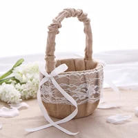 wedding ceremony ring pillow flower basket lace burlap bowknot vintage basket storage for girl wedding party supplies