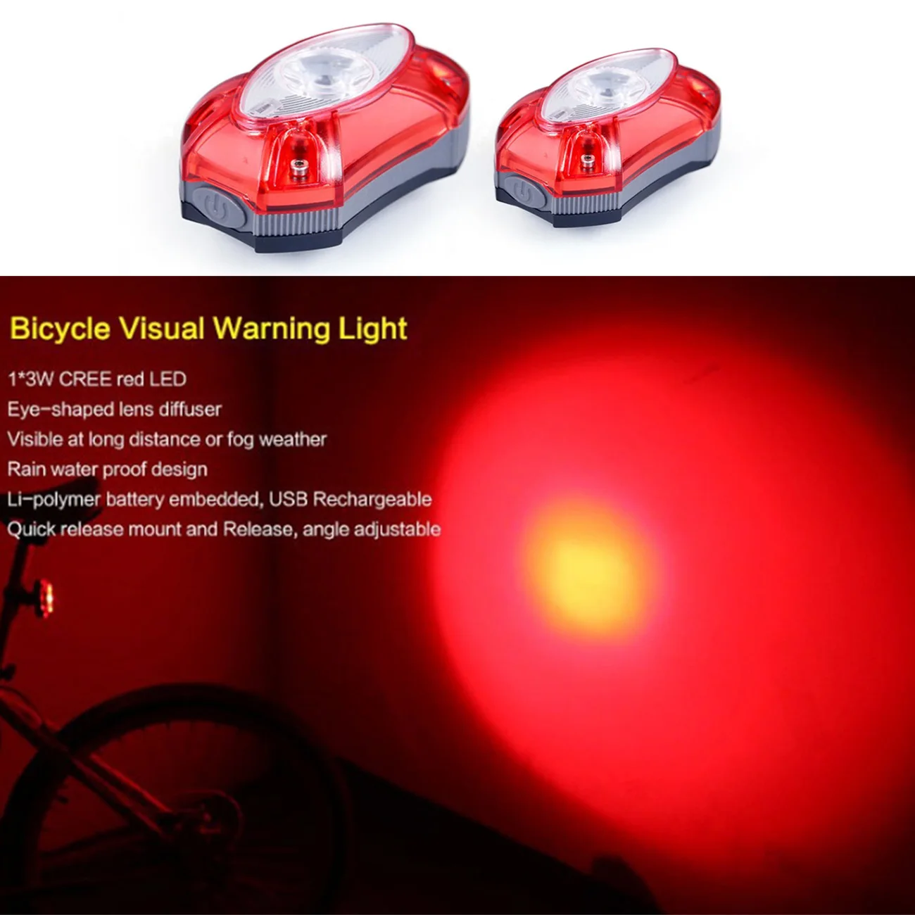 

USB Rechargeable Rear Tail Bike Light Lamp Taillight Raypal Rain Waterproof Bright LED Safety Cycling Bicycle Light 3 Modes