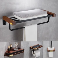 aluminum black walnut bathroom accessories set towel rackbar papertoilet brush tissue holder corner shelf hook bath hardware