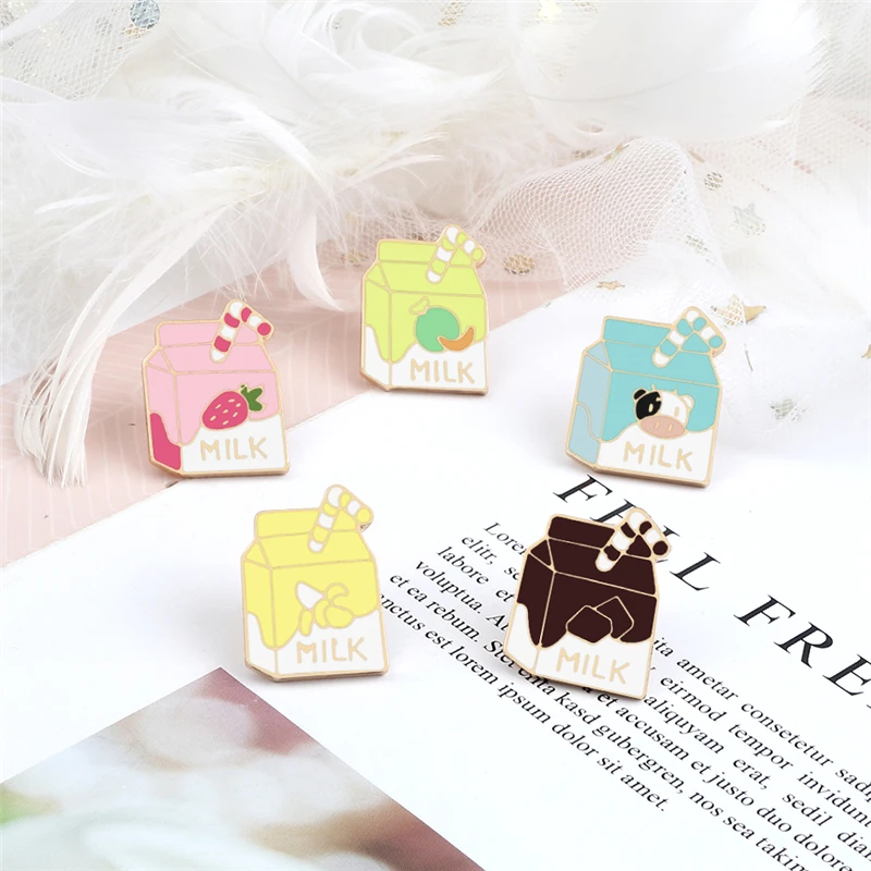 Милые эмалированные булавки в молочной коробке Мультяшные броши виде клубники