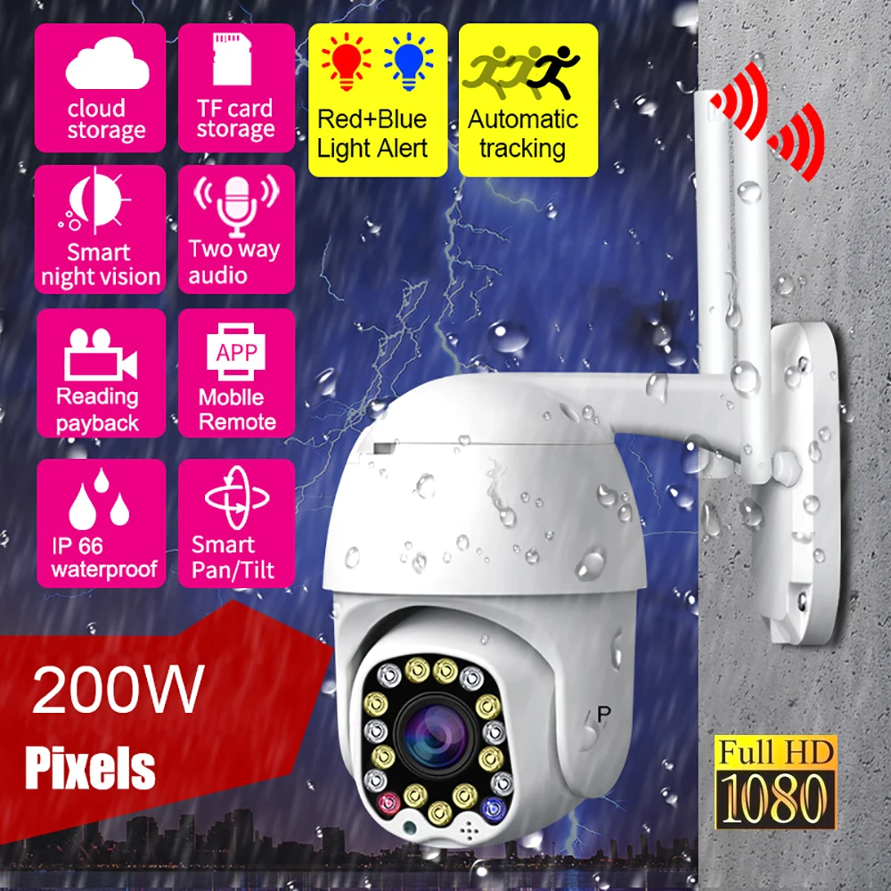 

IP-камера купольная, 2 Мп, 1080P, PTZ, Wi-Fi