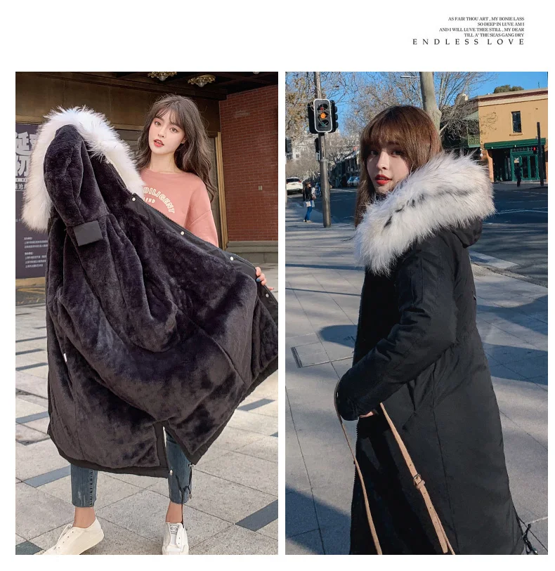 SWREDMI/Новая женская зимняя куртка, толстые парки для девочек, тонкая модная теплая куртка, женские зимние пальто розового цвета с большим меховым воротником