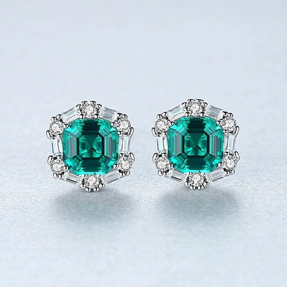 

S925 Sterling Silver Stud Earring Fashion Color Emelard Gemstone Earrings Ear Decoration Fine Jewelry