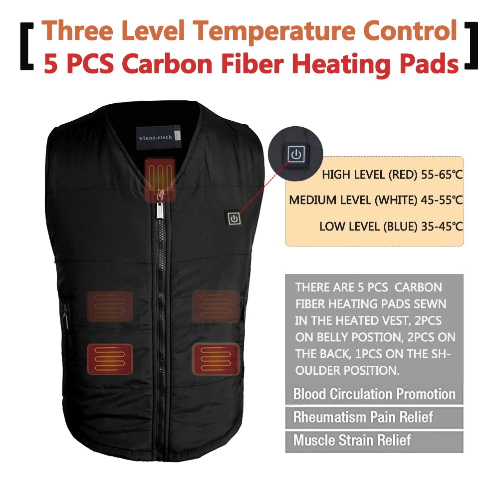 Winter Thermal Washable Size Adjustable Heated Vest Waistcoat with 8000mAh Battery for Outdoor Skiing Hunting Hiking Riding | Дом и сад