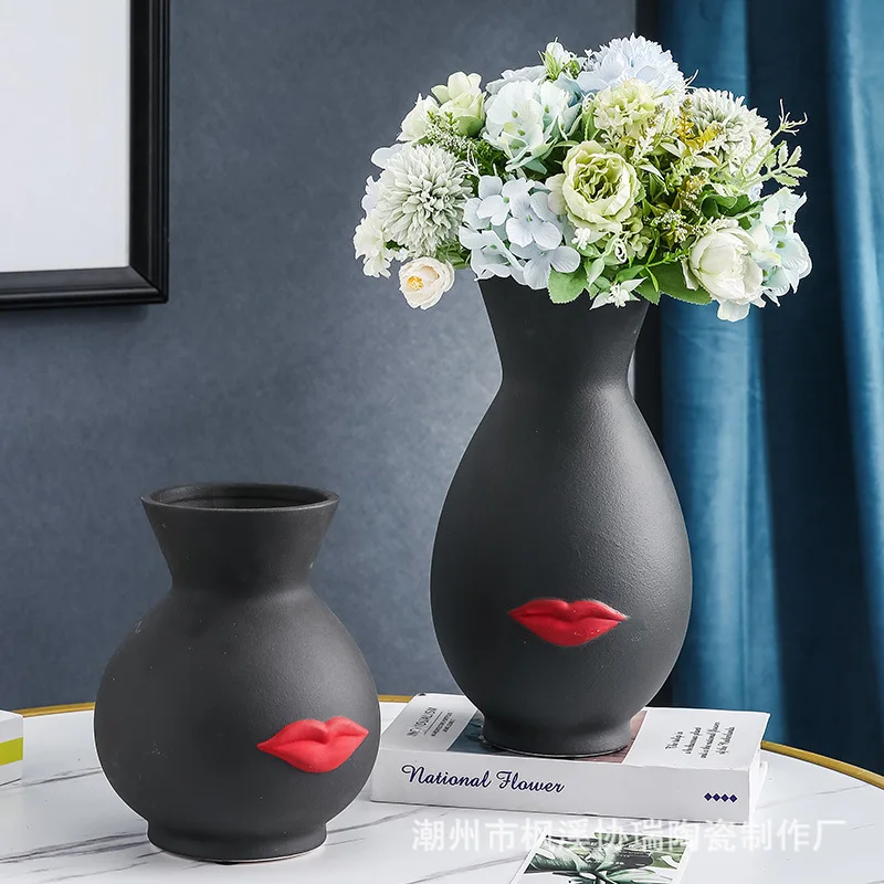 Скандинавская креативная Минималистичная ваза для лица с красными губами