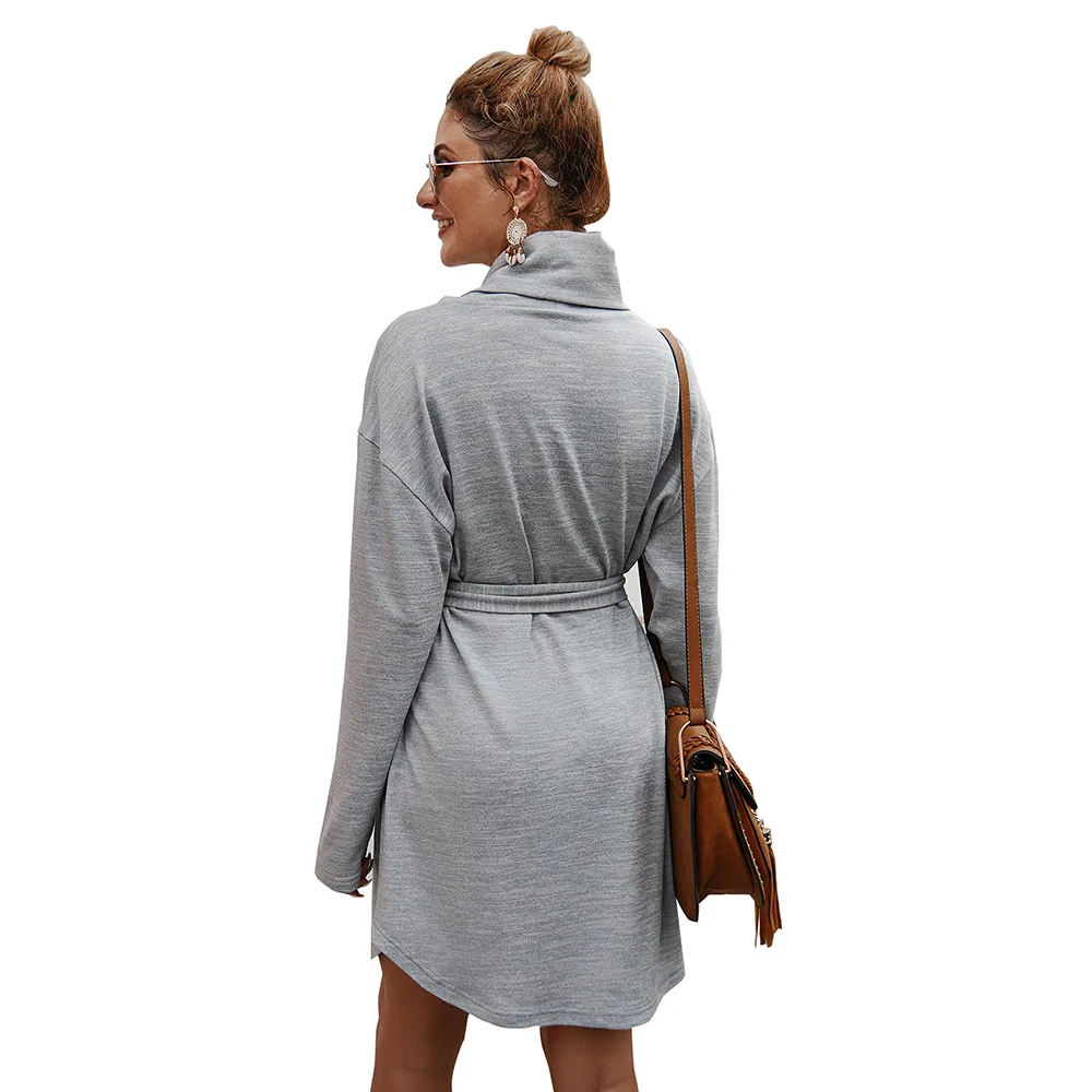 

2021 New design solid color women's dress autumn and winter new long sleeve sweater dress casual women clothing