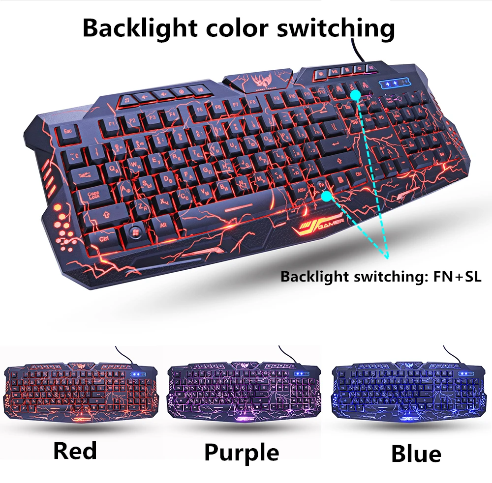

M200 Pro Gaming Keyboard Mouse Combos USB Wired Full Key Professional Mouse Keyboard Purple/Blue/Red LED Breathing Backlight