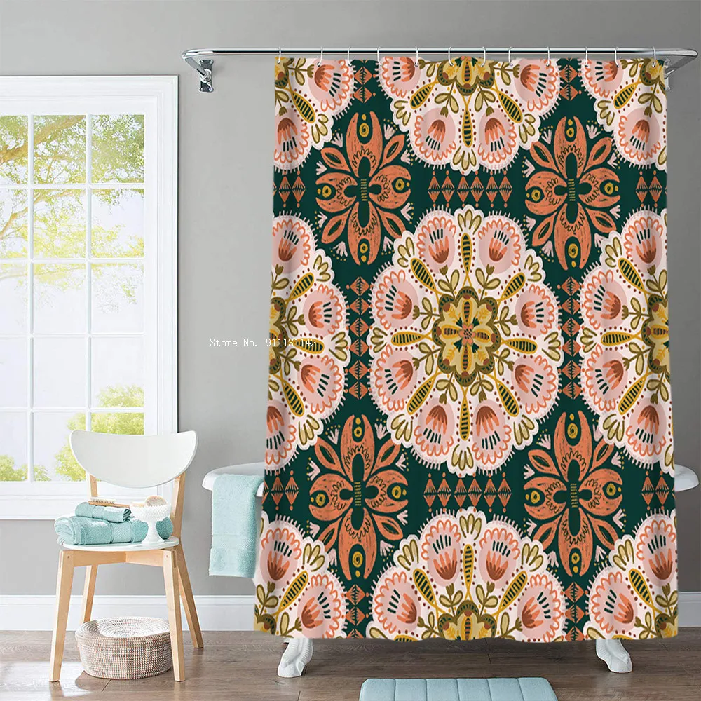 Bestselling 3D Flower and Animal Print Nordic Style Shower Curtain Set Hook Natural Landscape Home Decoration Bathroom Curtains images - 6