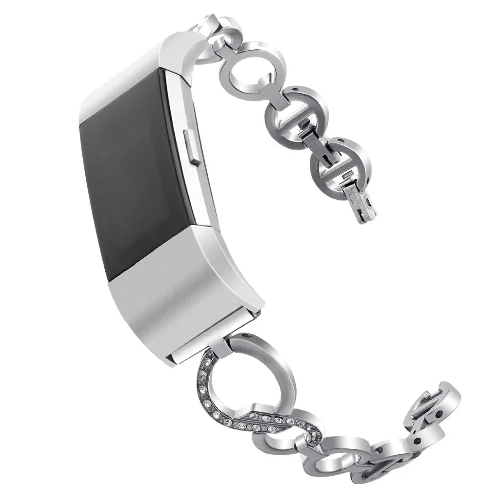 Fashion Stainless Steel Lady Chain Strap Watch Band For Fitbit Charge 2 Metal Rhinestone Bracelet Adjustable Straps Accessories | Наручные