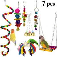 7pcs parrot toys wood birds standing chewing rack toys bead ball parrot toy hanging bird toys accessories supplies