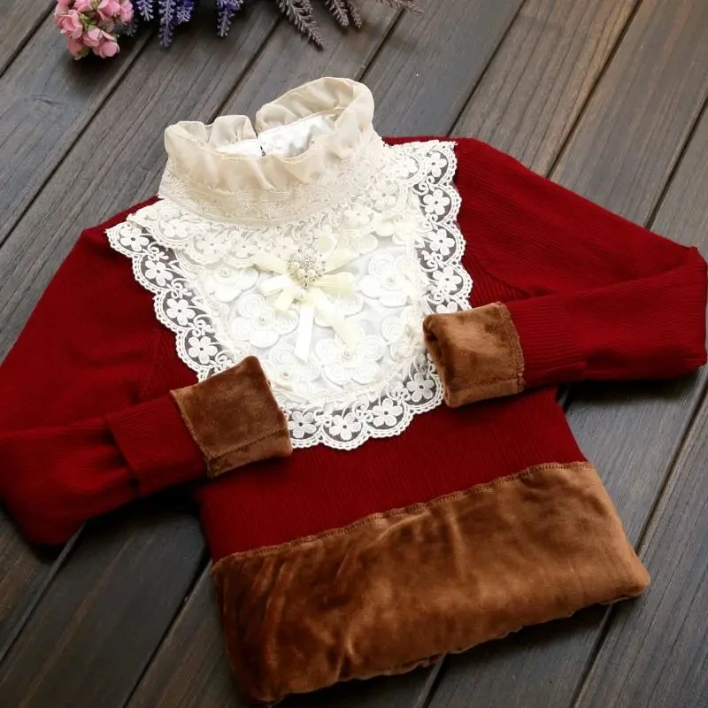 

Зимний женский свитер 2021, модные бархатные толстые кружевные пуловеры с высоким воротником в стиле ретро, вязаная рубашка с длинным рукавом...