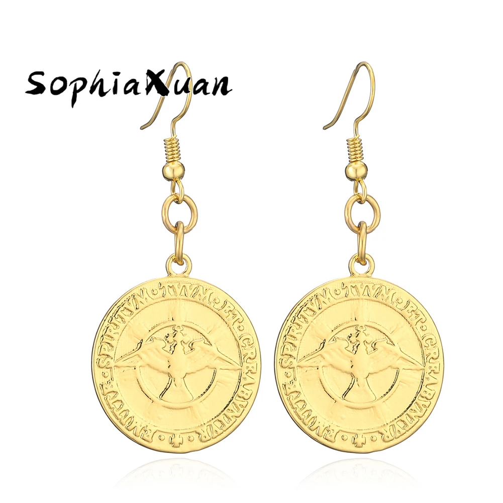 

SophiaXuan 2021 Women's Personality Earrings Creative Embossed Gold-Plated Coin Ladies Earring Trend Holiday Party Earrings