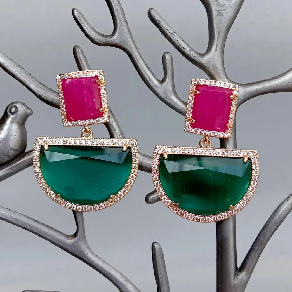 Y.YING полукруглые серьги-гвоздики в форме кошачий глаз зеленая фуксия