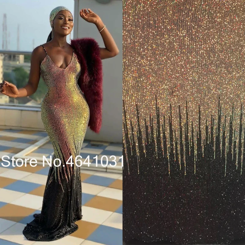 

2020 African Net Lace Fabric, High Quality Elegant Sequins Nigerian Wedding Lace Fabric 5Yards Sequins French Tulle lace XX33373